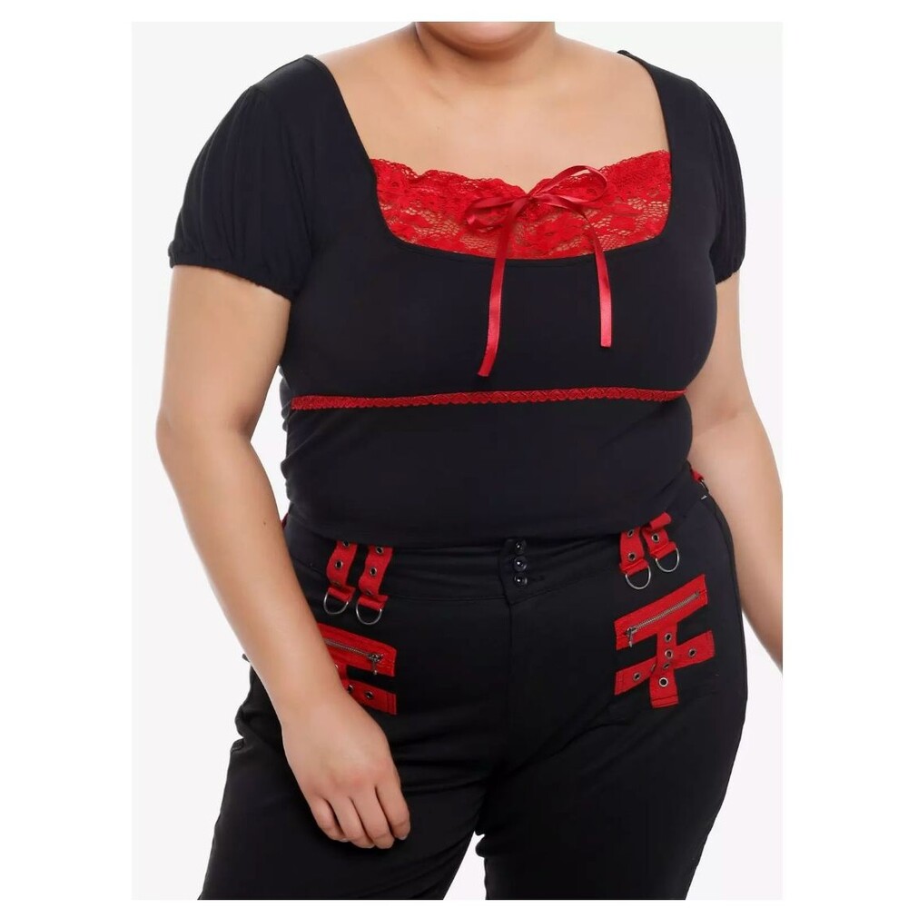 Social Collision Milkmaid Lace Crop Top Womens Plus 5 Black Red Goth Vamp Y2K
